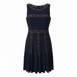 Tadashi Shoji Black Lace Pintuck Fit and Flare Midi Dress Womens XL